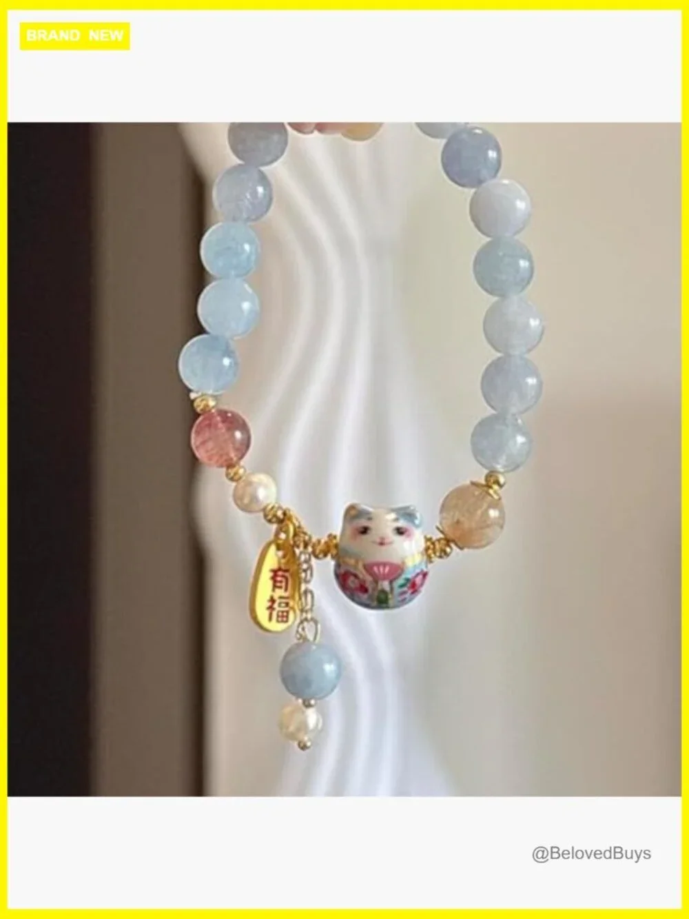 Lucky Cat Crystal Bracelet - Feng Shui Maneki Neko Charm Jewelry